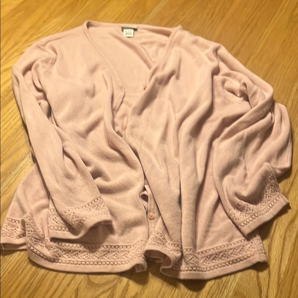 Fashion Bug Pink Cardigan Sweater with V-neck and Knitted Texture (2 piece set)